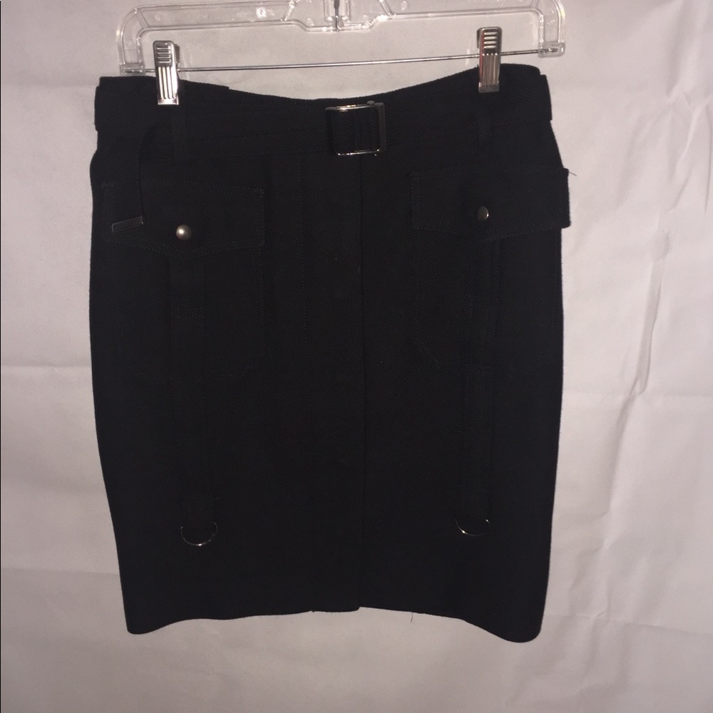 Black Wool Skirt with buckle detail.